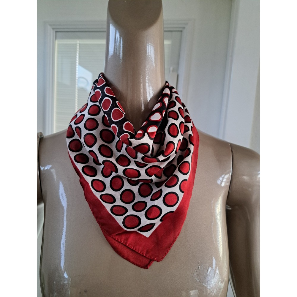Worthington Red Black White Polka Dot Square Neck Scarf Made in Italy 20.5"
